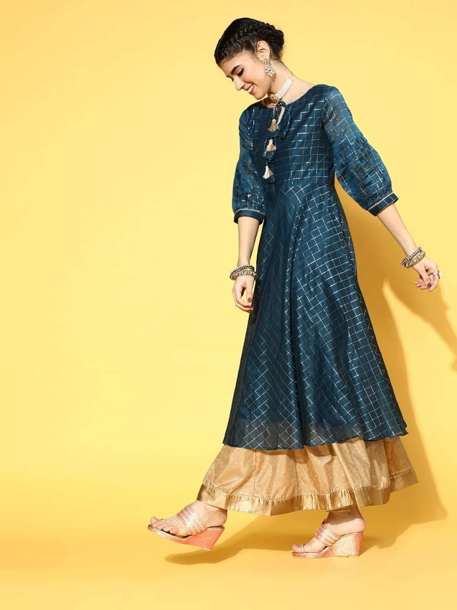 Teal Party wear Kurta - Inddus.com