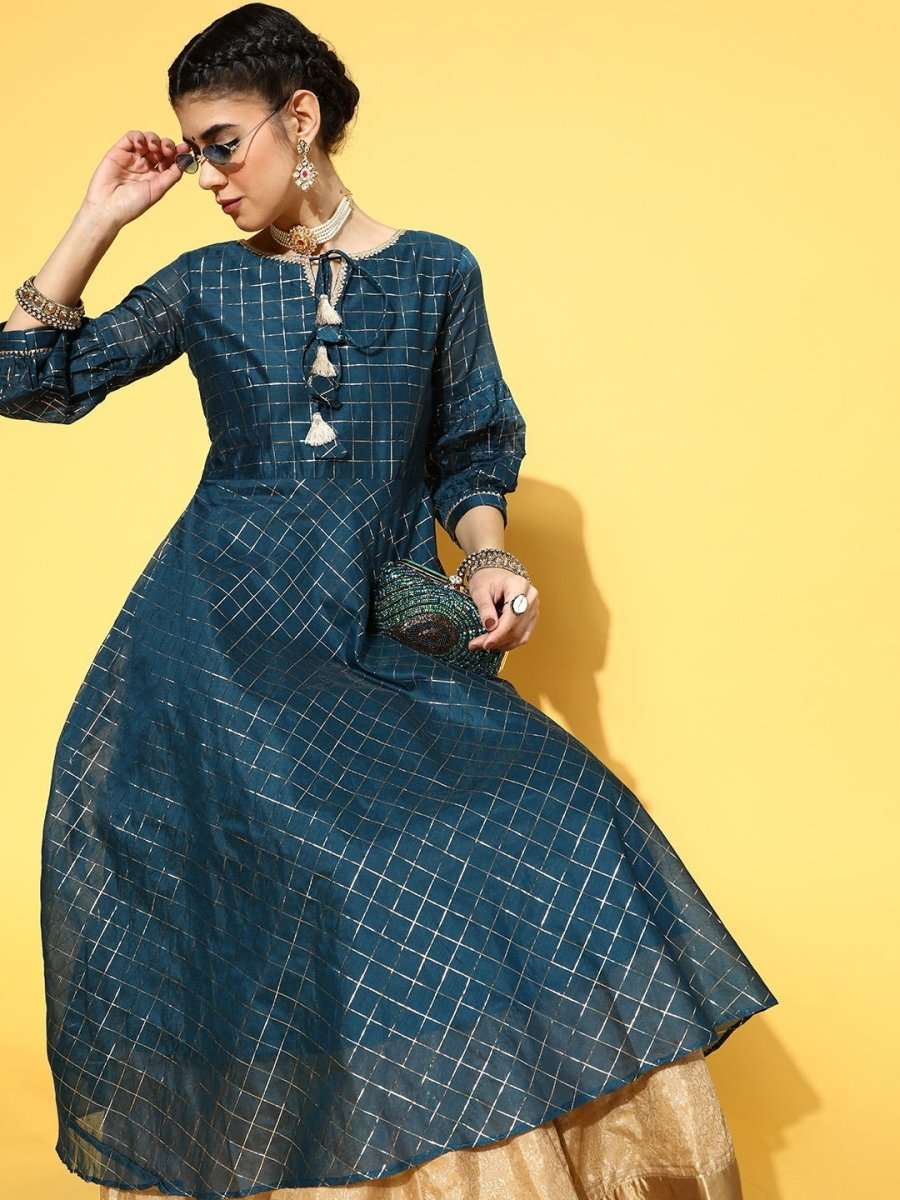 Teal Party wear Kurta - Inddus.com