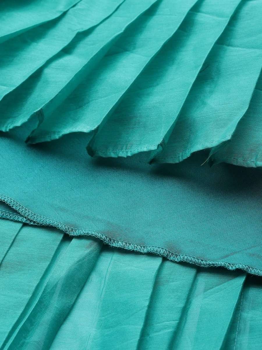 Teal Rayon and Cotton Blend Solid Lehenga Choli - inddus-us