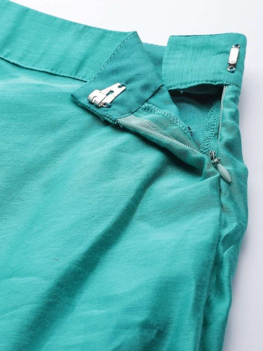 Teal Rayon and Cotton Blend Solid Lehenga Choli - inddus-us