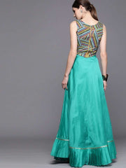 Teal Rayon and Cotton Blend Solid Lehenga Choli - inddus-us