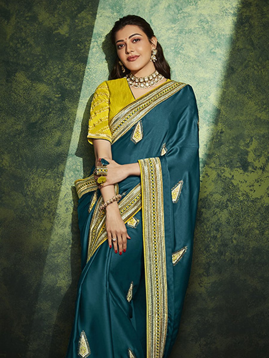 Teal Silk Traditional Saree - Inddus.com