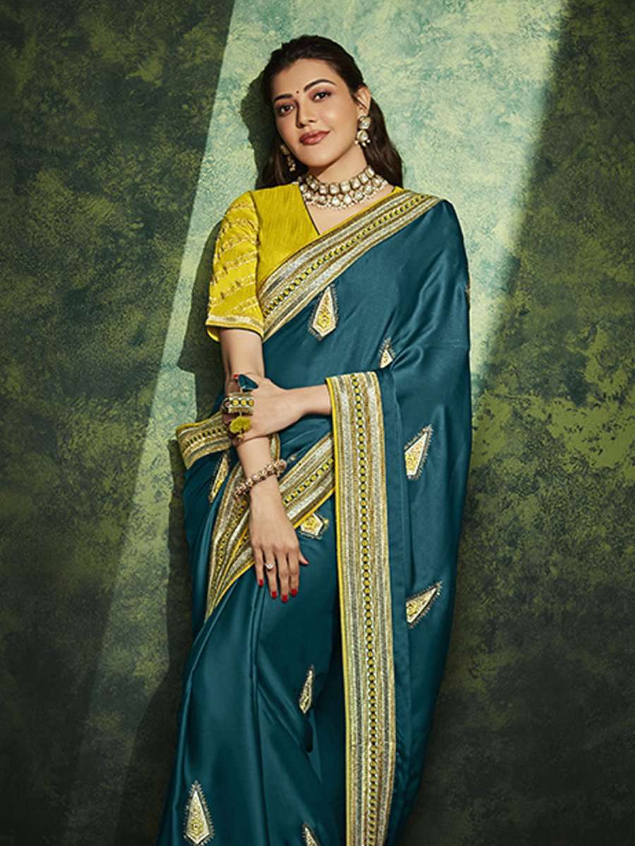 Teal Silk Traditional Saree - Inddus.com