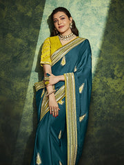 Teal Silk Traditional Saree - Inddus.com