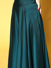 Teal Solid Top & Skirt with Embroidered Jacket - Inddus.com