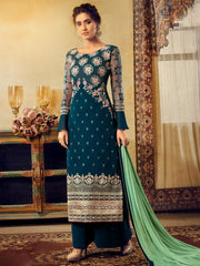 Teal Viscose Georgette Partywear Palazzo Suit - inddus-us