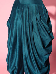 Teal Woven Brocade Kurta with Dhoti Pants and Net Dupatta - Inddus.com
