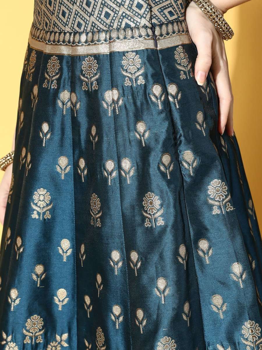 Teal Woven Design Semi-stitched Lehenga Choli With Dupatta - Inddus.com