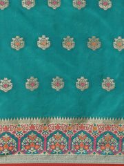 Teal Zari Woven Banarasi Saree - Inddus.com