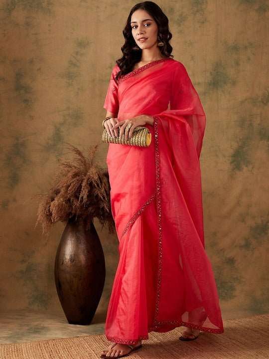 Thread & Sequin Embroidered Border Sarees