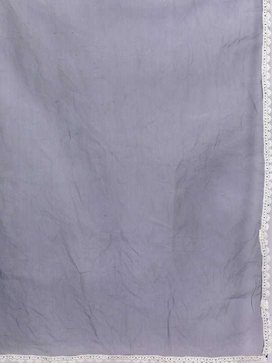 Thread Work Lace Detail Kurta With Trousers & Dupatta - Inddus.com