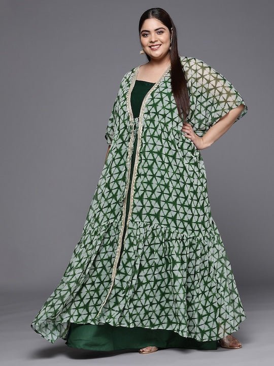 Tie and Dye Layered Plus Size Maxi Dress with Jacket - Inddus.com