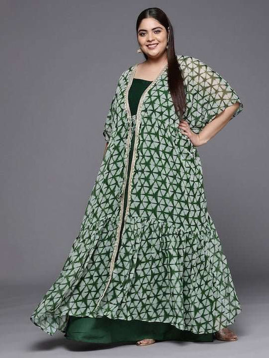 Tie and Dye Layered Plus Size Maxi Dress with Jacket - Inddus.com