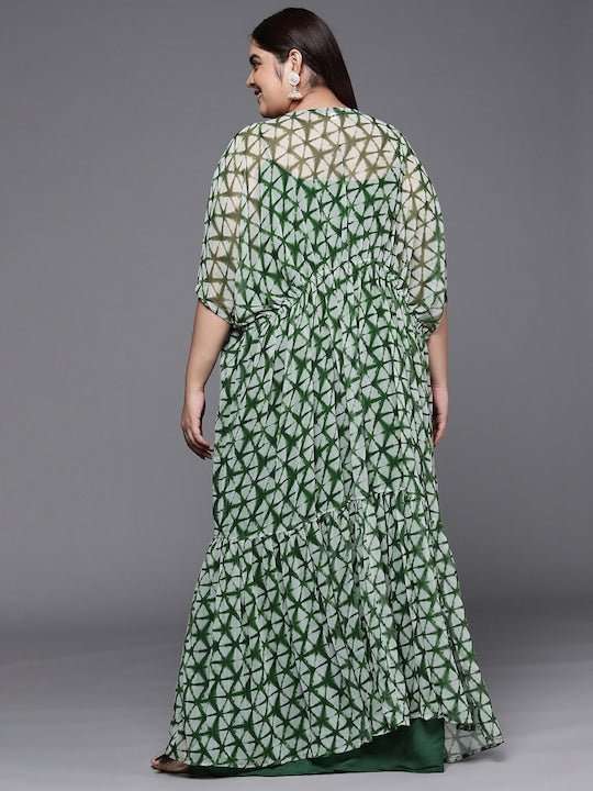 Tie and Dye Layered Plus Size Maxi Dress with Jacket - Inddus.com