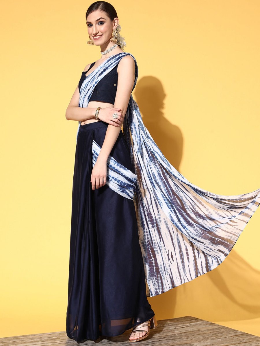 Tie and Dye Saree with Solid border - Inddus.com