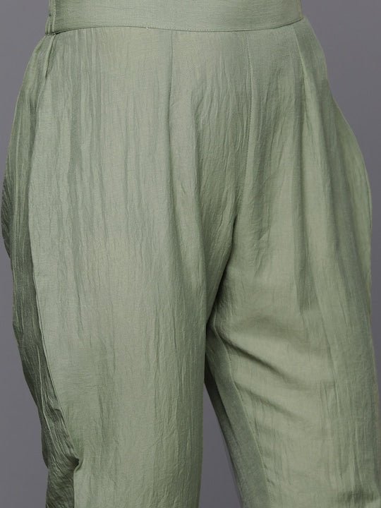 Tribal Embroidered Pleated Thread Work Kurta with Trousers - Inddus.com