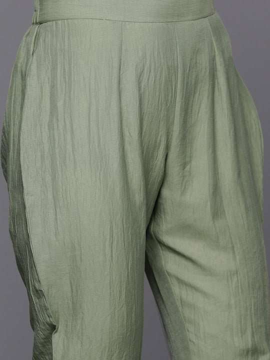 Tribal Embroidered Pleated Thread Work Kurta with Trousers - Inddus.com