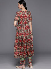 Tribal Embroidered Pleated Thread Work Kurta with Trousers - Inddus.com