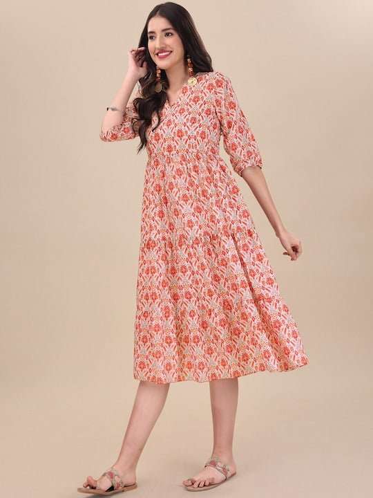 Tribal Printed A-line Midi Dress - Inddus.com