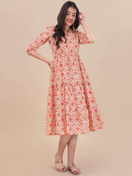 Tribal Printed A-line Midi Dress - Inddus.com