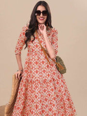 Tribal Printed A-line Midi Dress - Inddus.com