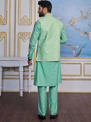 Turquoise Jacquard Kurta With Trouser - Inddus.com