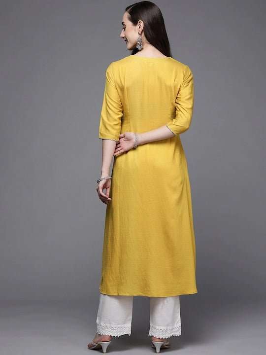 V-Neck Gotta Patti A-Line Kurta - Inddus.com