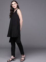 V-Neck High-Low A-Line Kurta with Trousers - Inddus.com