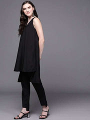 V-Neck High-Low A-Line Kurta with Trousers - Inddus.com