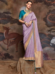 Violet Dola Silk Embroidery Saree - Inddus.com
