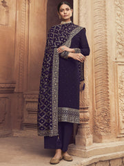 Violet Embroidered Partywear Palazzo-Suit - Inddus.com