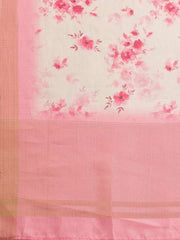 White Floral Printed Straight Kurta & Trousers With Dupatta - Inddus.com