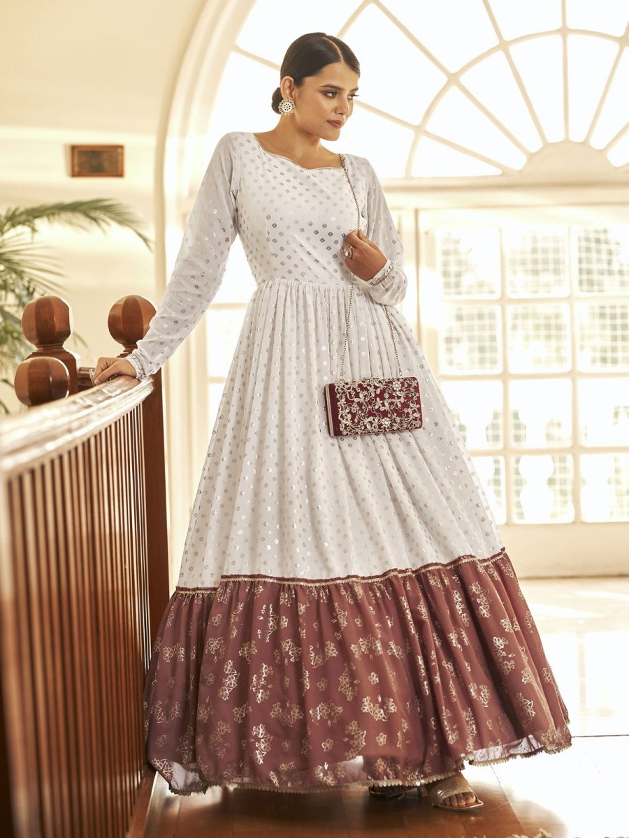 White Georgette Partywear Gown Inddus
