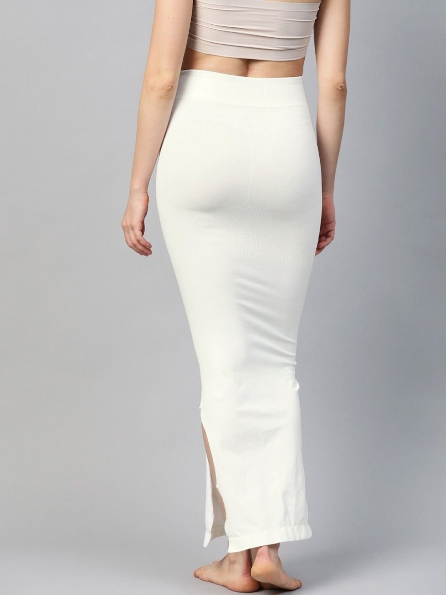 White Knitted Saree Shapewear with Drawstring - inddus-us