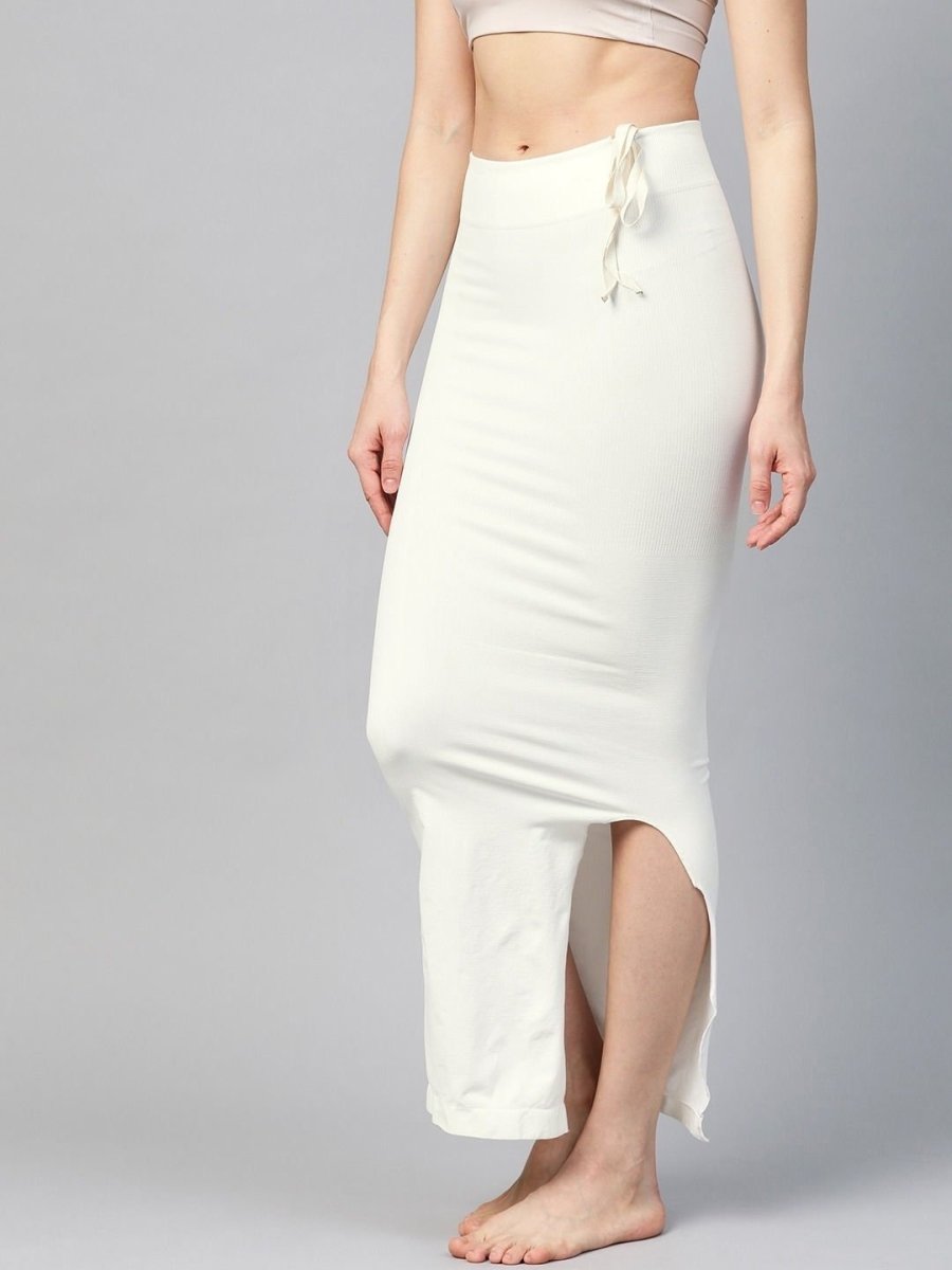 White Knitted Saree Shapewear with Drawstring - inddus-us