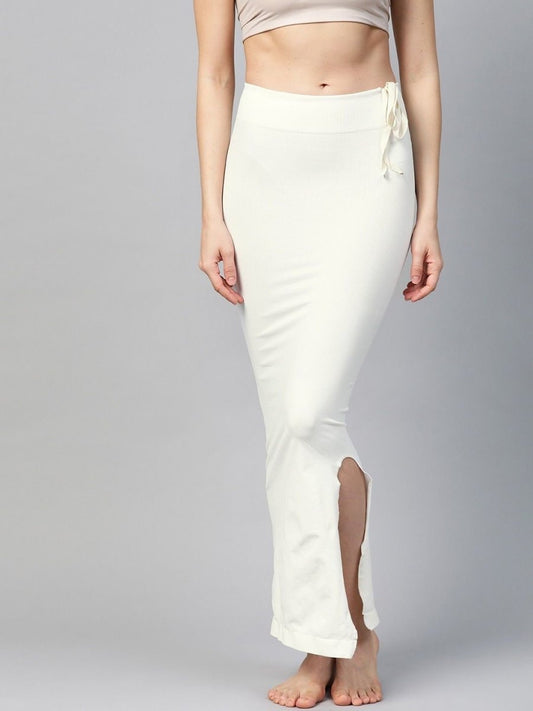 White Knitted Saree Shapewear with Drawstring - inddus-us