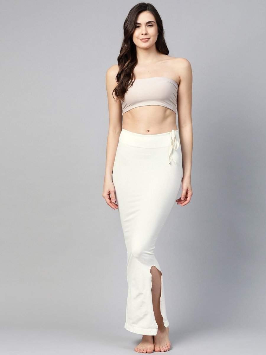 White Knitted Saree Shapewear with Drawstring - inddus-us