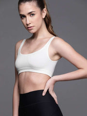 WHITE NON WIRED NON PADDED SPORT BRA - Inddus.com