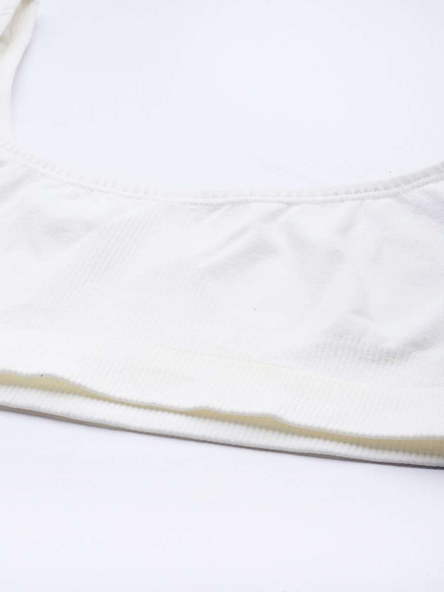 WHITE NON WIRED NON PADDED SPORT BRA - Inddus.com
