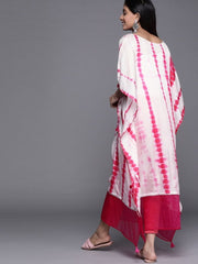 White Silk Blend Striped Kurta - Inddus.com