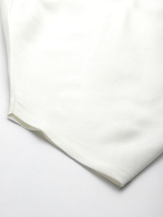 White Solid Linen Blend Pathani Kurta with Pyjamas - Inddus.com