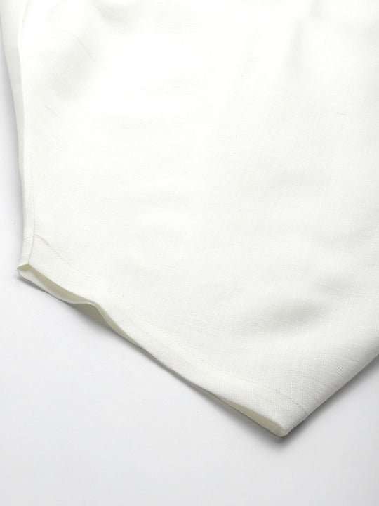 White Solid Linen Blend Pathani Kurta with Pyjamas - Inddus.com