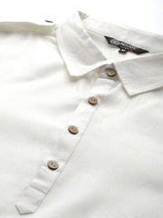White Solid Linen Blend Pathani Kurta with Pyjamas - Inddus.com