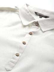 White Solid Linen Blend Pathani Kurta with Pyjamas - Inddus.com