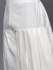 White Solid Linen Blend Pathani Kurta with Pyjamas - Inddus.com