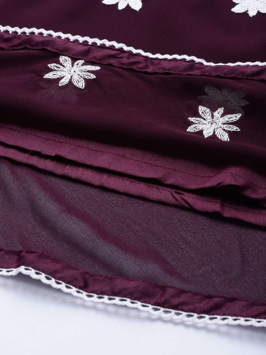 Wine Embroidered Kurta - Inddus.com