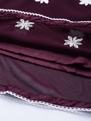 Wine Embroidered Kurta - Inddus.com