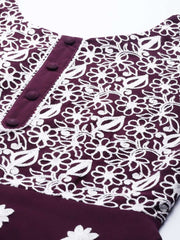 Wine Embroidered Kurta - Inddus.com