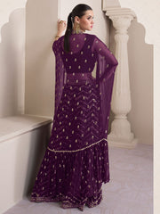 Wine Embroidered Partywear Palazzo-Suit - Inddus.com