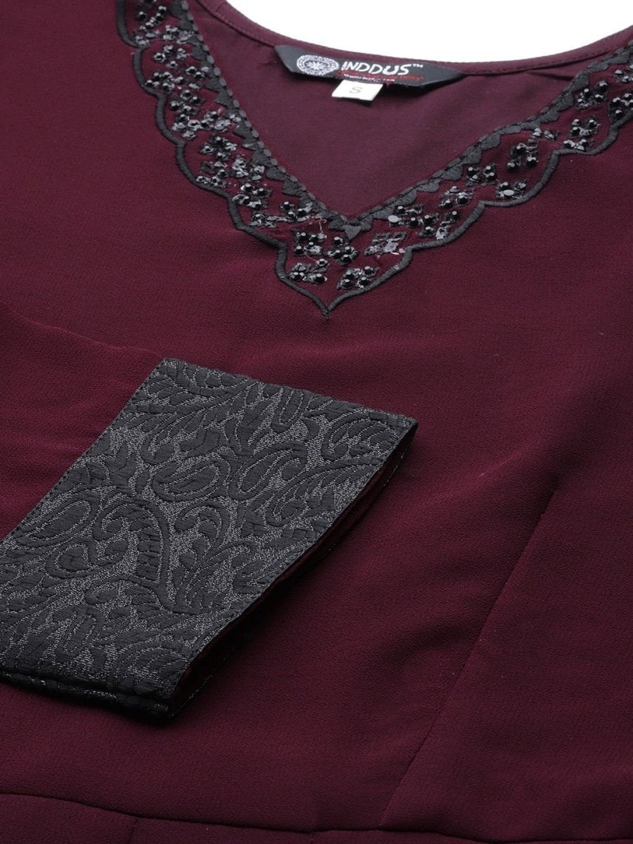 Wine Solid Anarkali with Dupatta - inddus-us